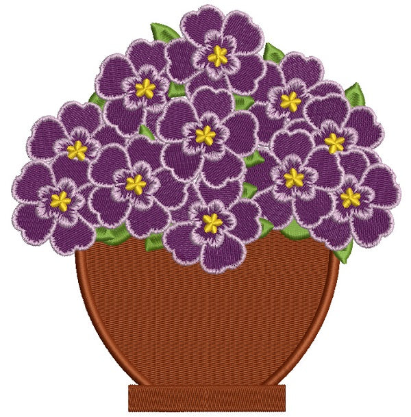 Purple Flowers In Plain Pot Filled Machine Embroidery Design Digitized Pattern