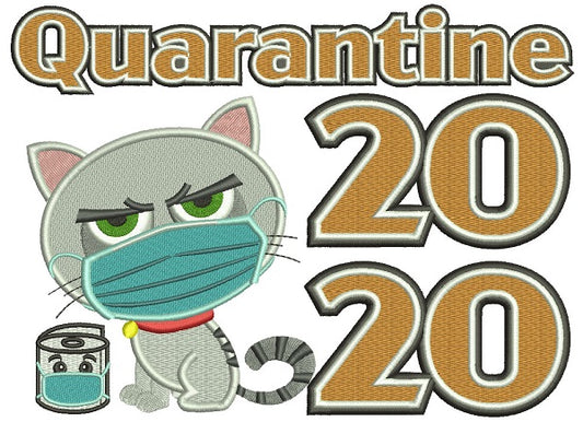 Quarantine 2020 Cat Wearing a Mask Filled Machine Embroidery Design Digitized Pattern