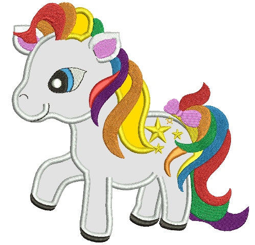 Rainbow Pony Applique Machine Embroidery Digitized Design Pattern