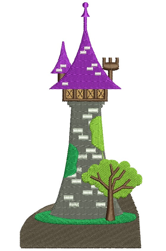 Rapunzel Castle Filled Machine Embroidery Digitized Design Pattern
