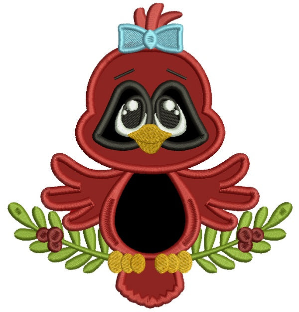 Red Robin Baby Girl Christmas Applique Machine Embroidery Design Digitized Pattern