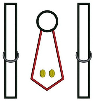 Red and Black Tie with suspenders Applique Machine Embroidery Digitized Design Pattern - Instant Download- 4x4 , 5x7, 6x10