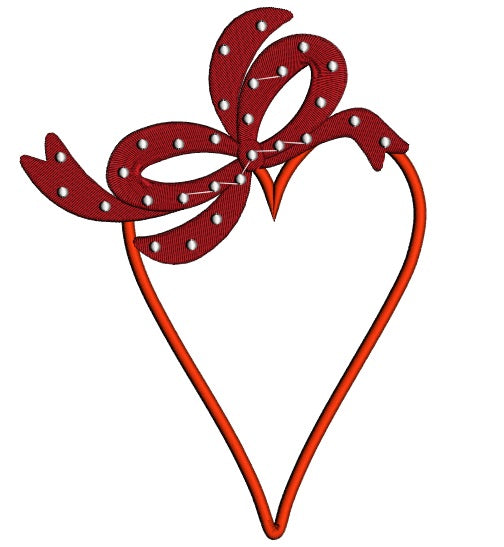 Red Heart With a Ribbon Applique Machine Embroidery Design Digitized Pattern