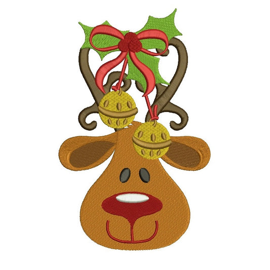 Reindeer Rudolph Red Nose Christmas Filled Embroidery Digitized Design Pattern