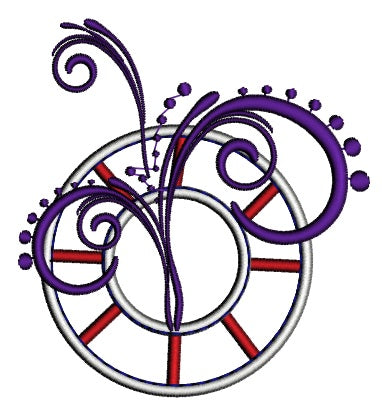 Ring Buoy with Splashes Marine Applique Machine Embroidery Digitized Design Pattern