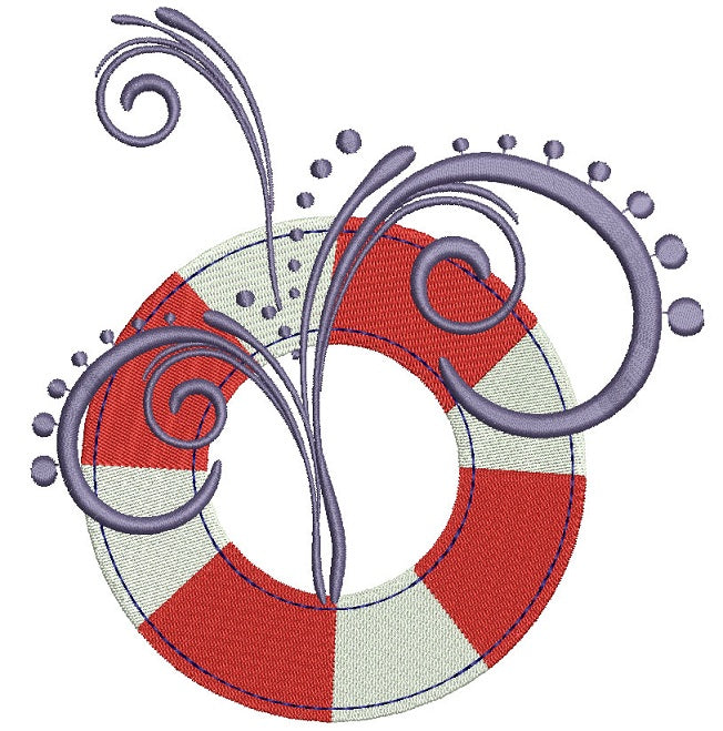 Ring Buoy with Splashes Marine Filled Machine Embroidery Digitized Design Pattern