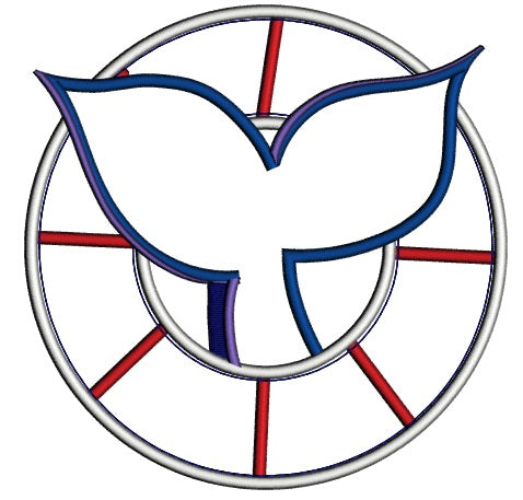 Ring Buoy with whale tail Applique Machine Embroidery Digitized Design Pattern