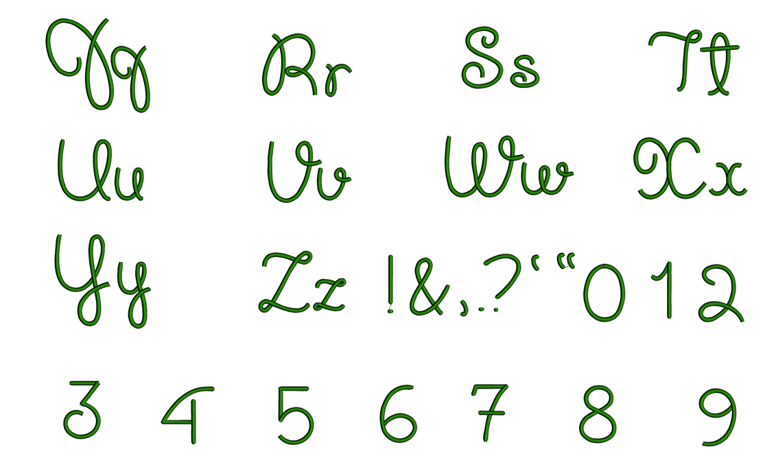 Rivka Font Machine Embroidery Script Upper and Lower Case 1 2 3 inches