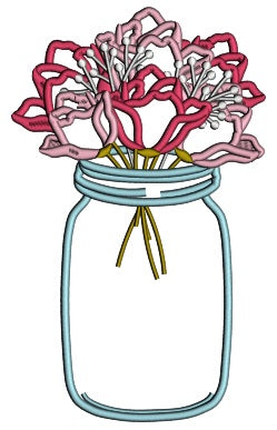 Roses In The Mason Jar Flowers Applique Machine Embroidery Design Digitized Pattern