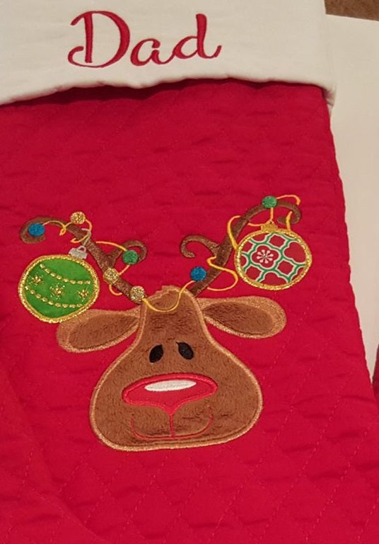 Rudolph Red Nose Reindeer Christmas Applique Machine Embroidery Digitized Design Pattern