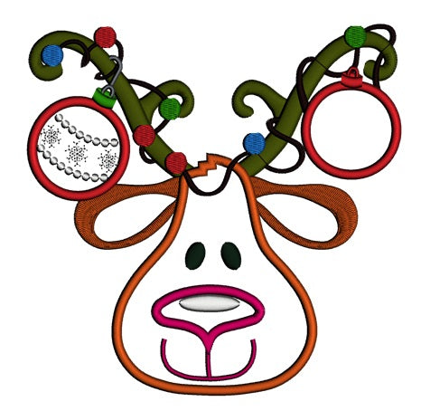 Rudolph Red Nose Reindeer Christmas Applique Machine Embroidery Digitized Design Pattern