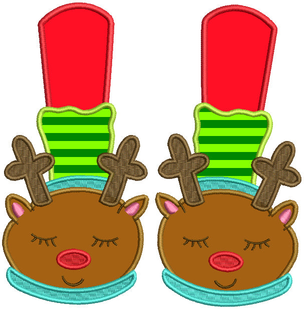 Rudolph the Red-Nosed Reindeer Slippers Christmas Applique Machine Embroidery Design Digitized Pattern