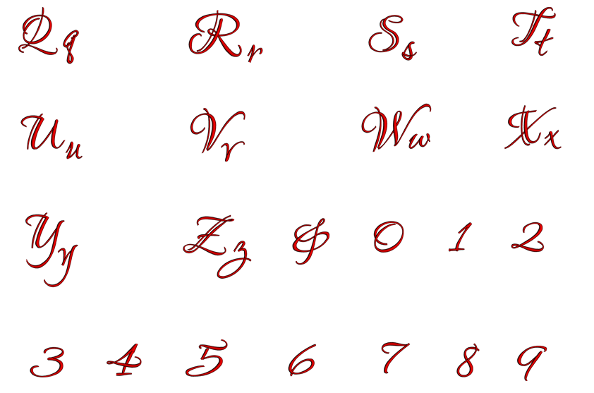Ruth Font Machine Embroidery Script Upper and Lower Case 1 2 3 inches