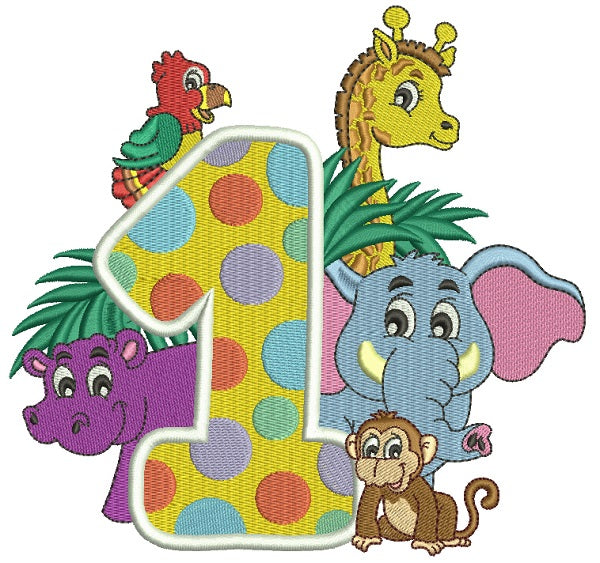 Safari Number One First Birthday Filled Machine Embroidery Design Digitized Pattern