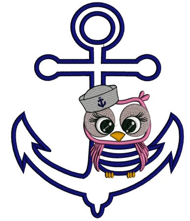 Sailor Owl Sitting on a Boat Anchor Applique Machine Embroidery Digitized Design Pattern