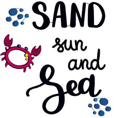 Sand Sun And Sea Little Crab Applique Machine Embroidery Design Digitized Pattern