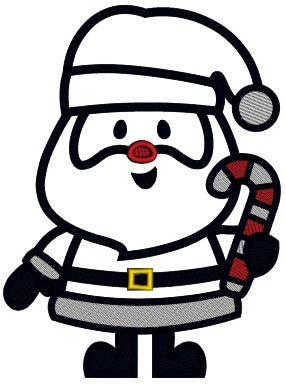 Santa Holding Candy Cane Christmas Applique Machine Embroidery Design Digitized Pattern