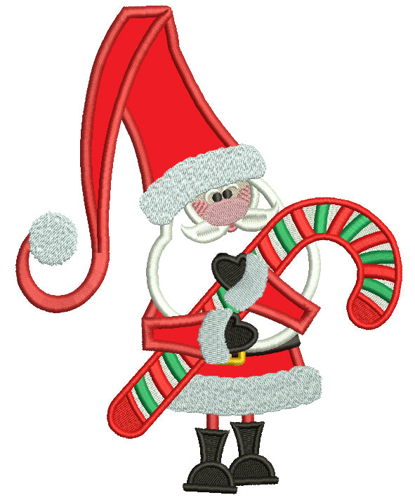 Santa Holding Candy Cane Christmas Applique Machine Embroidery Digitized Design Pattern