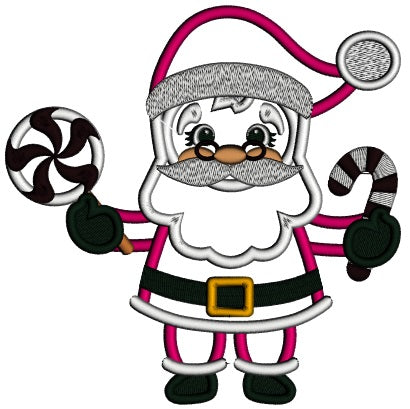 Santa Holding Candy Cane Christmas Tree Applique Christmas Machine Embroidery Design Digitized Pattern
