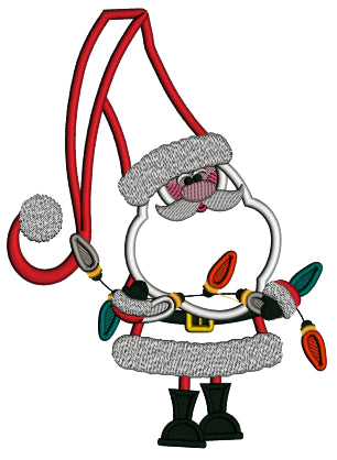 Santa Holding Christmas Lights Christmas Applique Machine Embroidery Design Digitized Pattern