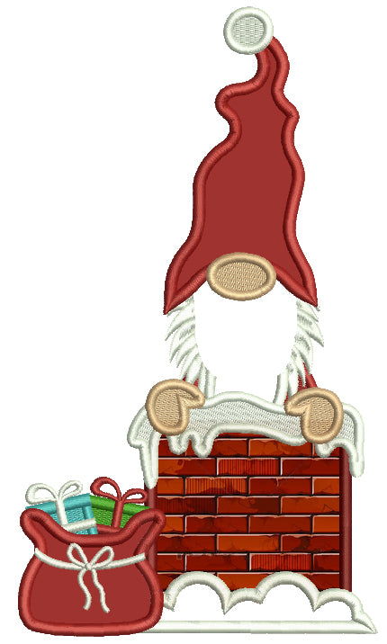 Santa In The Chimney Applique Christmas Machine Embroidery Design Digitized Pattern