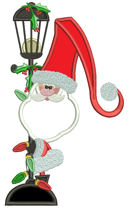 Santa Next To Street Light Christmas Applique Machine Embroidery Design Digitized Pattern