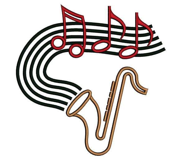 Saxophone Music Applique Machine Embroidery Digitized Design Pattern