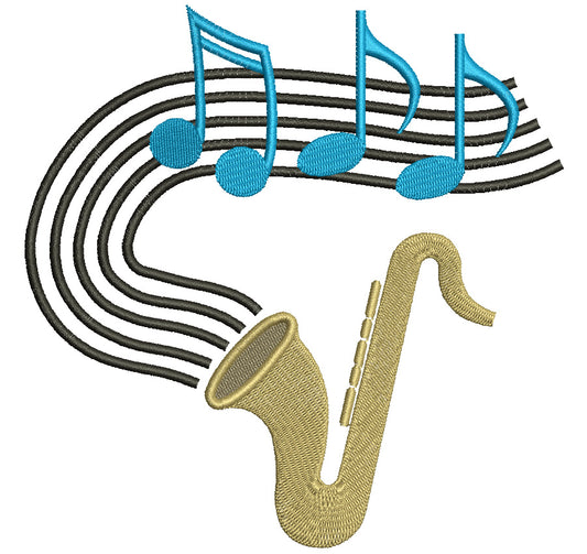 Saxophone Music Filled Machine Embroidery Digitized Design Pattern