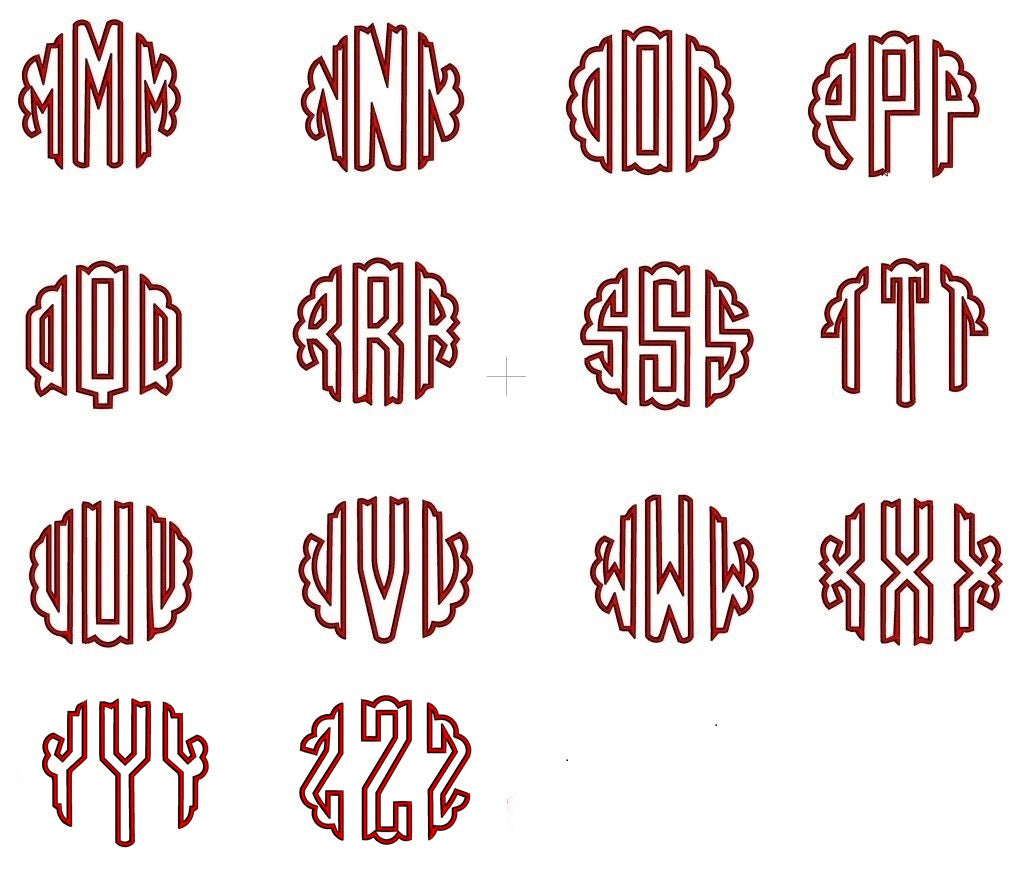 Scalloped Monogram Font Machine Embroidery Upper and Lower Case 1 2 3 inches