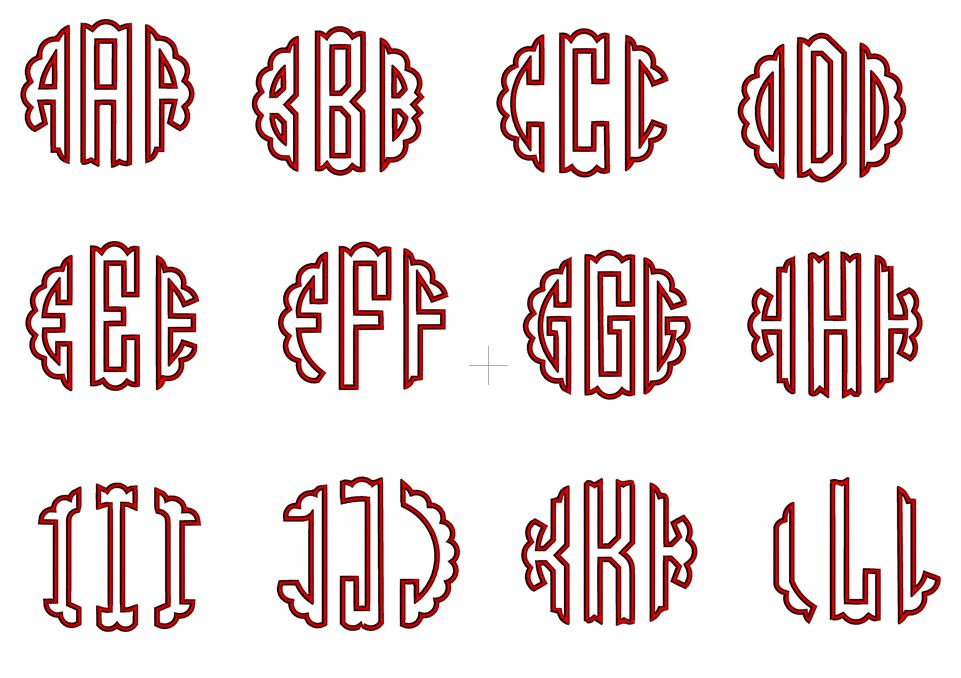 Scalloped Monogram Font Machine Embroidery Upper and Lower Case 1 2 3 inches