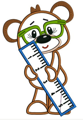 School Bear Holding a Ruler Applique Machine Embroidery Design Digitized Pattern