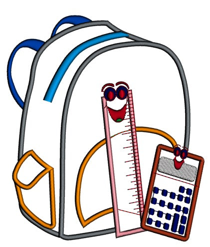 School Back pack Applique Machine Embroidery Digitized Design Filled Pattern -Instant Download- 4x4,5x7,6x10