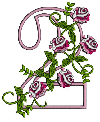 Second Birthday With Roses Applique Machine Embroidery Design Digitized Pattern