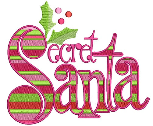 Secret Santa Christmas Filled Machine Embroidery Design Digitized Pattern