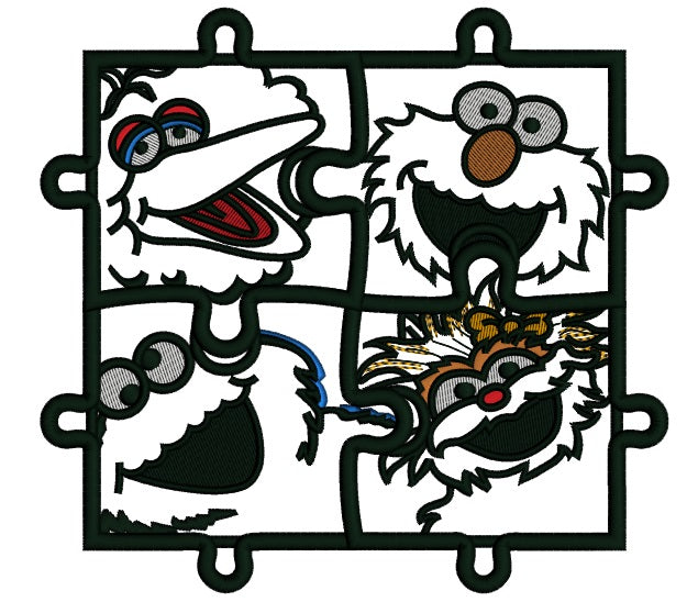 Sesame Street Autism Awareness Puzzle Applique Machine Embroidery Design Digitized Pattern