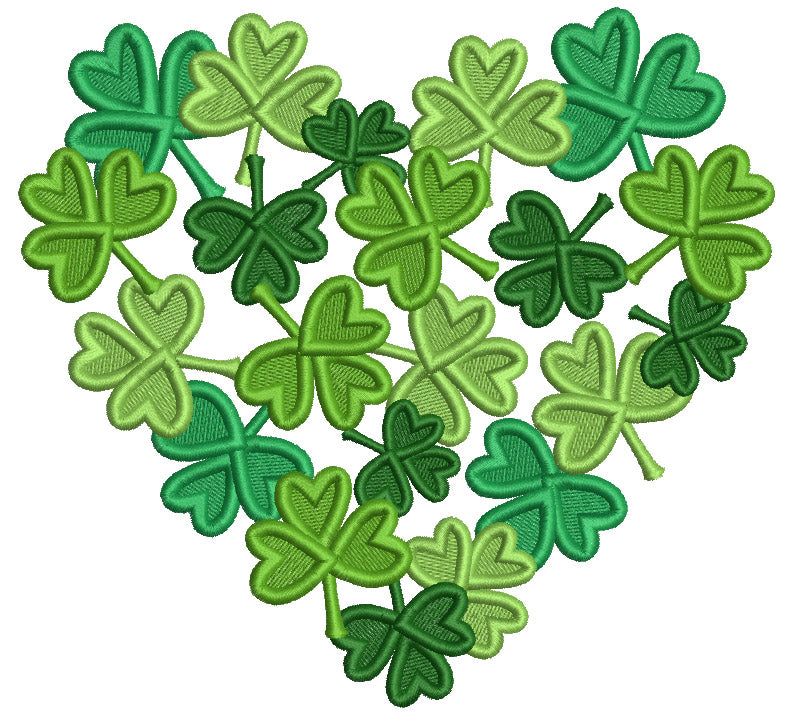 Shamrock Heart St.Patricks Day Filled Machine Embroidery Design Digitized Pattern