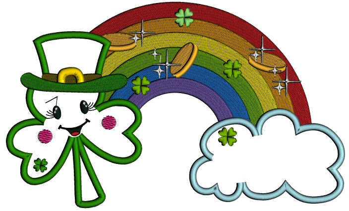 Shamrock Over The Rainbow St.Patrick's Day Applique Machine Embroidery Design Digitized Pattern
