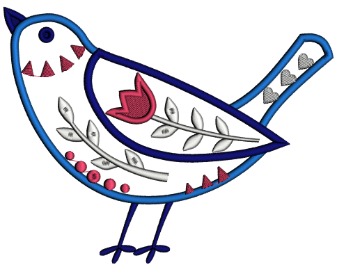 Singing Bird With a Flower Applique Machine Embroidery Design Digitized Pattern