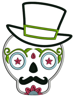 Skull WIth a Hat And Mustache Cinco de Mayo Applique Machine Embroidery Design Digitized Patterny
