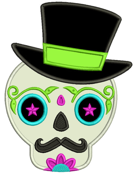Skull WIth a Hat And Mustache Cinco de Mayo Applique Machine Embroidery Design Digitized Patterny