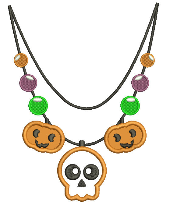 Skull and Pumpkins Necklace Halloween Applique Machine Embroidery Digitized Design Pattern