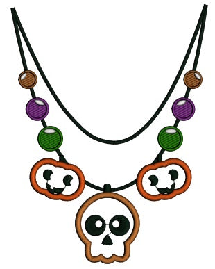 Skull and Pumpkins Necklace Halloween Applique Machine Embroidery Digitized Design Pattern