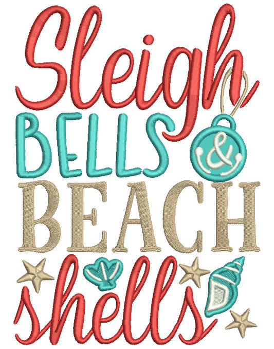 Sleigh Bells Beach Shells Christmas Applique Machine Embroidery Design Digitized Pattern