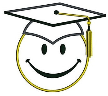 Smiley Face Graduation Applique Machine Embroidery Digitized Design Pattern -Instant Download- 4x4,5x7,6x10