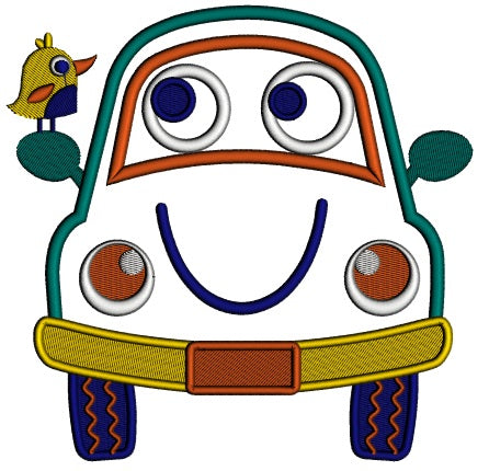 Smiling Car With a Bird Applique Machine Embroidery Design Digitized Pattern