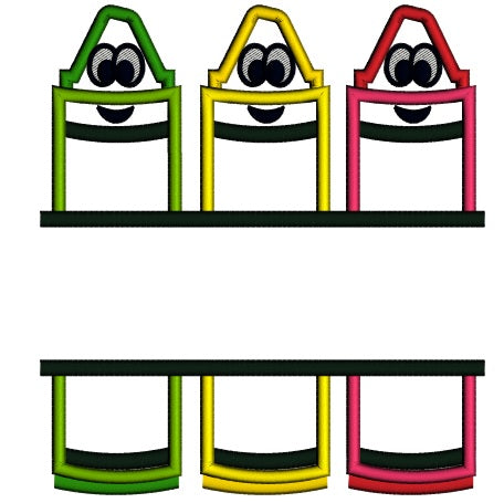 Smiling Crayons School Split Applique Machine Embroidery Digitized Design Pattern