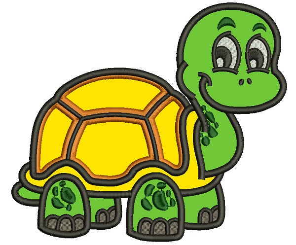 Smiling Cute Little Turtle Applique Machine Embroidery Design Digitized Pattern