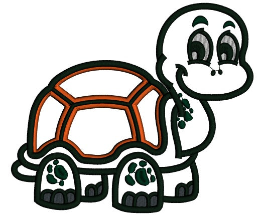 Smiling Cute Little Turtle Applique Machine Embroidery Design Digitized Pattern