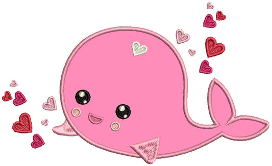 Smiling Whale With Heart Applique Machine Embroidery Design Digitized Pattern