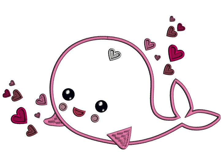 Smiling Whale With Heart Applique Machine Embroidery Design Digitized Pattern